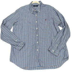 🔵🔴 Ralph Lauren Men’s Oxford Dress Shirt – Blue/Red Gingham Check – Size 2XL 👔